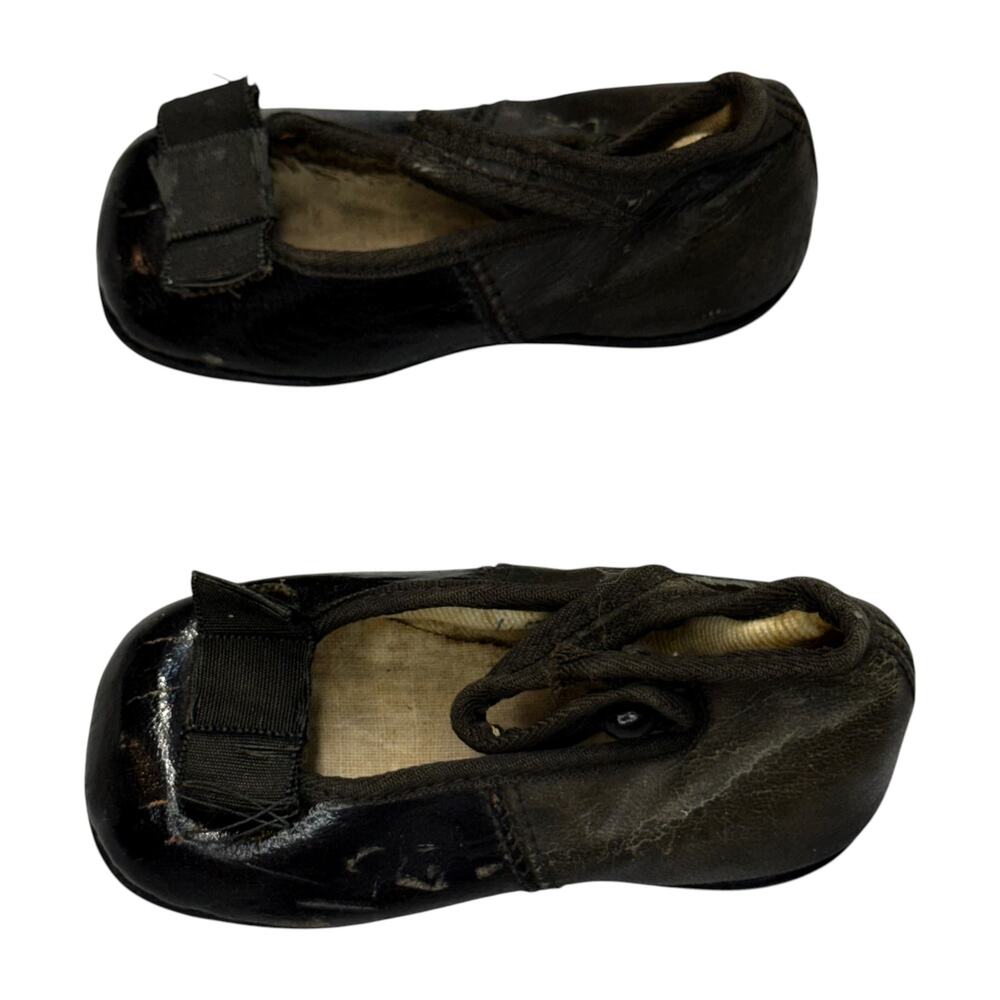 Antique Kreider Black Leather Baby Mary Jane Shoes Vintage - Picture 3 of 9